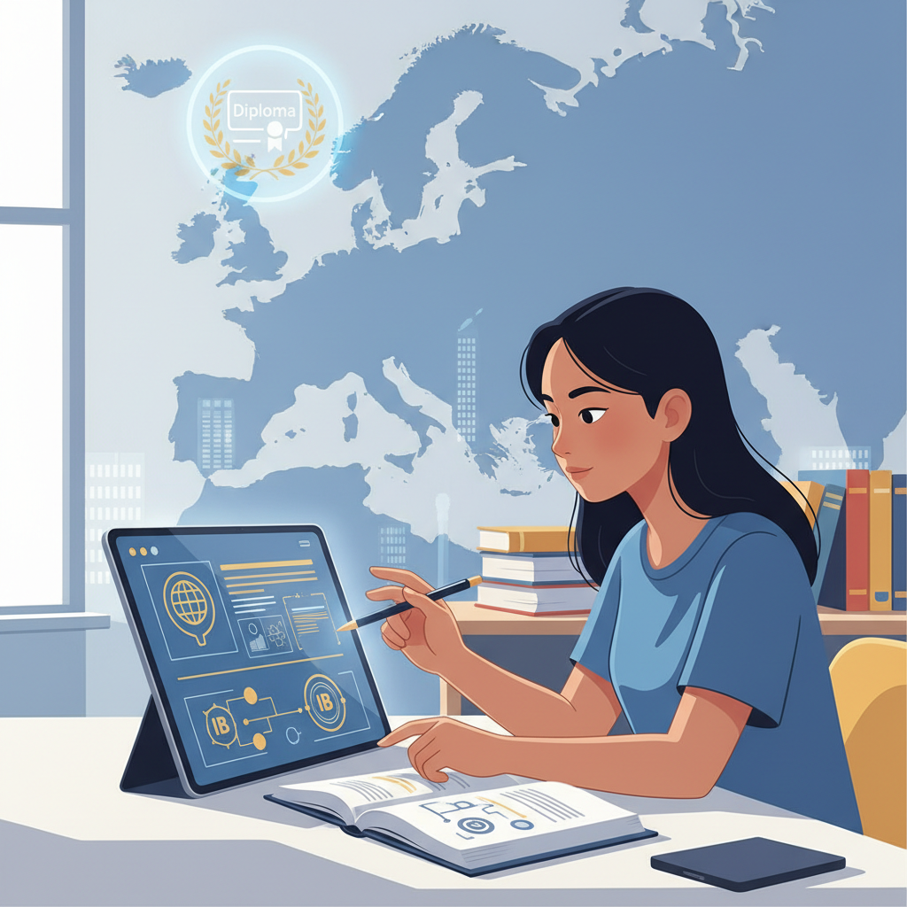 Avrupa üniversiteleri için IB şartlarını inceleyen öğrenci